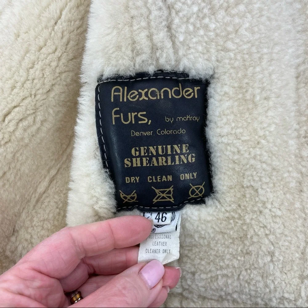 ❣️HP❣️Authentic Shearling Leather Coat Chestnut Brown and Ivory L/XL - Picture 11 of 16